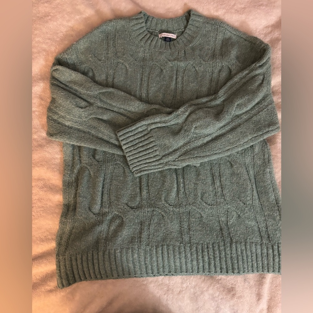 AEO Seafoam Green Cable Knit Sweater